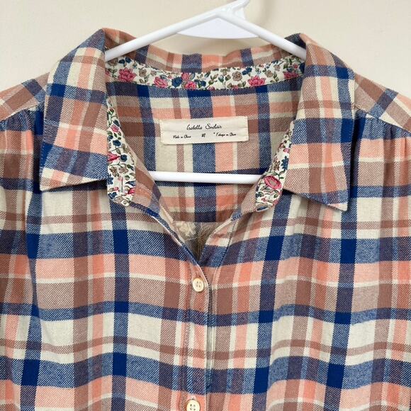 Anthropologie Isabella Sinclair Plaid Shirt Womens MEDIUM Boho Western Lace Back - Picture 2 of 11